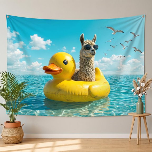 XaaKee Large Wall Tapestry Llama Duck Rider High-Quality Polyester Tapestry For Bedroom 60x40Inch