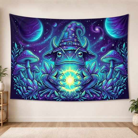 XaaKee Large Wall Tapestry, Neon Toad Warlock Mystical Frog, High-Quality Polyester Tapestry, 60x40Inch