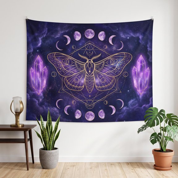 XaaKee, Large Wall Tapestry, Sacred Geometry Moth Print, High-Quality Polyester Tapestry for Bedroom, 60x40Inch