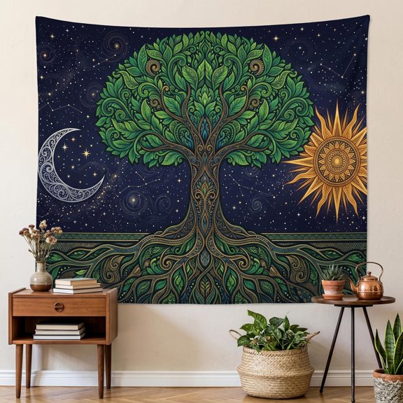 XaaKee Large Wall Tapestry, Sacred Tree Connection Mystical Botanical Illustration Tapestry Wall Hanging, High-Quality Polyester Cosmic Tapestry For Living Room Bedroom, 60x40Inch