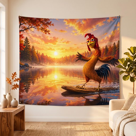 XaaKee Large Wall Tapestry, Smiling Plank Surfing Fowl, High-Quality Polyester Tapestry, 60x40Inch