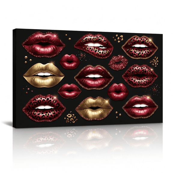XaaKee Lips and Mouths Canvas Wall Art Brass Wild Animal Crimson Glam Art Prints Wall Art Inner Framed 18*12Inch