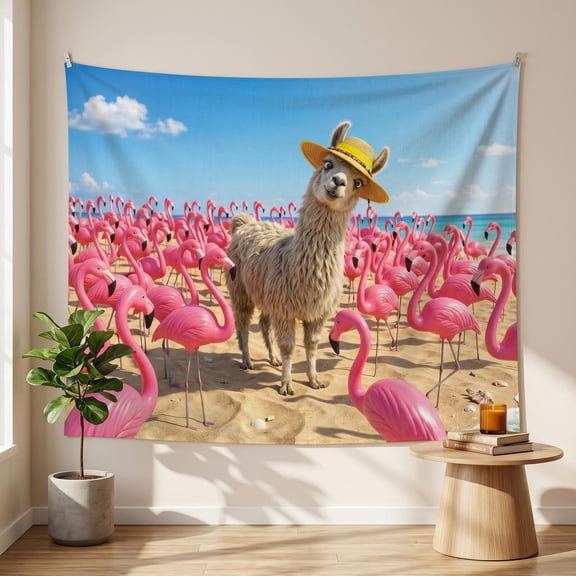XaaKee, Llama Flamingo Beach Tapestry, High-Quality Polyester Large Wall Tapestry, 60x40Inch