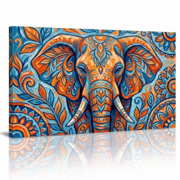 XaaKee Majestic Elephant Portrait Canvas Art Prints Painted Ivory Textured Canvas Prints Wall Art Inner Framed 18*12Inch