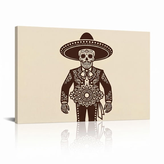 XaaKee Mariachi Skeleton Art Prints Day of the Dead Portrait Gothic Scroll Patterns Canvas Wall Art Canvas Prints Wall Art Inner Framed 18*12Inch