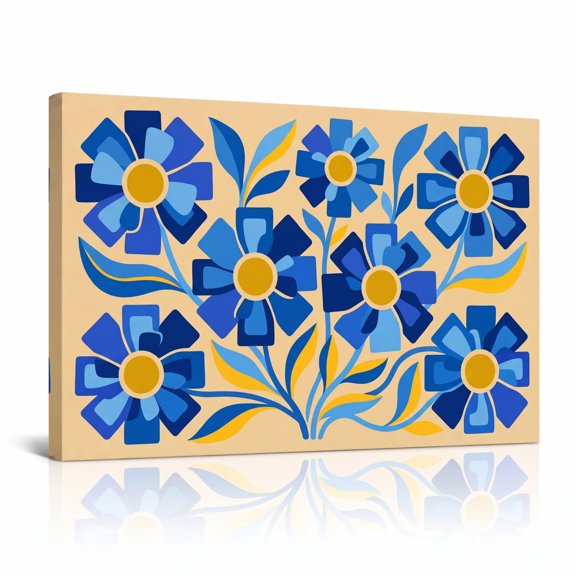 XaaKee Mod Shape Mix Tan Abstract Daisy Canvas Wall Art Bold Textile Print Wall Art Prints Inner Framed 18*12Inch
