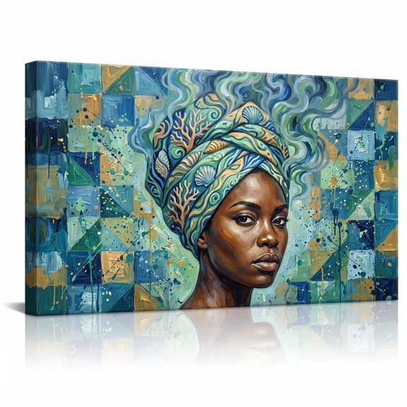 XaaKee Oceanic Offering Art Prints Canvas Wall Art Sea-Foam Green Cobalt Blue Coral Shell Motifs Modern Inner Framed 18*12Inch