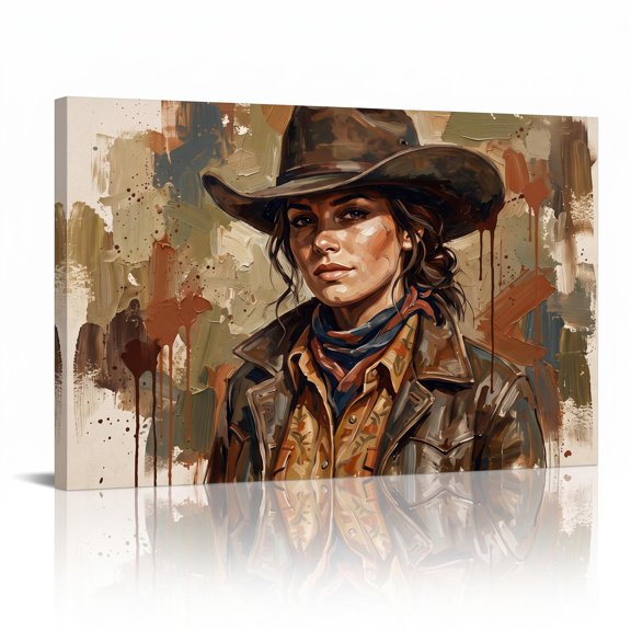 XaaKee Painted Muse Cowgirl Western Oil Painting Art Prints Canvas Wall Art Prints Inner Framed 18*12Inch