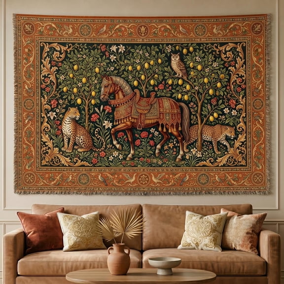 XaaKee Room Tapestry, Classical Wildcat And Horse Mural Design Art, Tapestry For Bedroom, High-Quality Polyester Wall Tapestry, For Living Room And Bedroom, 60x40Inch[cite: 1]
