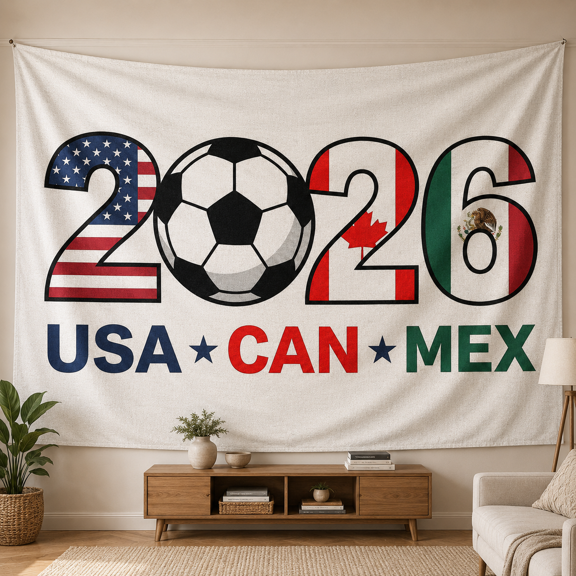 XaaKee Room Tapestry, Cup Host Nations Football Branding, High-Quality Polyester Tapestry Wall Hanging, For Bedroom Office Decor, 60x40Inch
