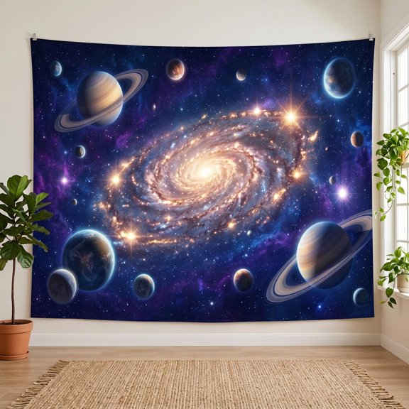XaaKee Room Tapestry, Mystic Stardust Echo Ringed Planets, High-Quality Polyester Large Wall Tapestry, 60x40Inch