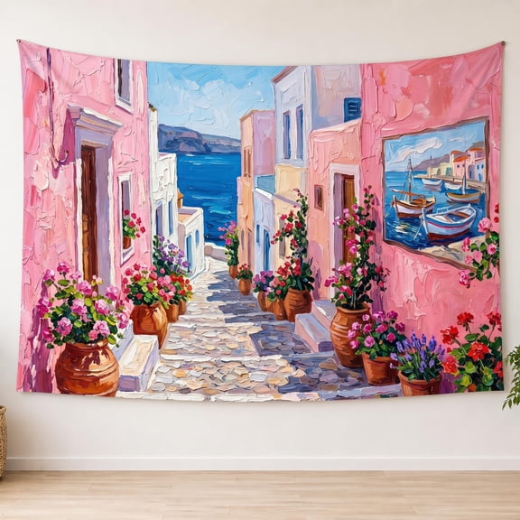 XaaKee Room Tapestry, Sun-Drenched Coast Alley Terracotta, High-Quality Polyester Wall Tapestry, 60x40Inch