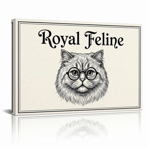 XaaKee Royal Feline Canvas Wall Art Cool Persian Cat with Spectacles Hatching Ink Canvas Prints Wall Art Inner Framed 18*12Inch