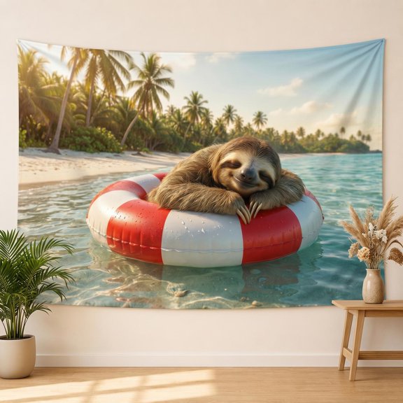 XaaKee, Sloth Inner Tube Tapestry, High-Quality Polyester Large Wall Tapestry, 60x40Inch