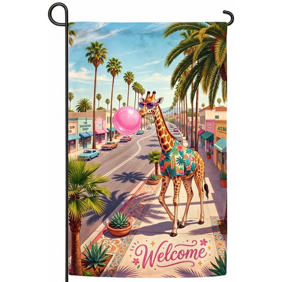 XaaKee Small Garden Flags, Summer Oasis Humorous Mural Pattern Yard Flags, Double-sided High-Quality White Linen Yard Flag, Porch Enhancement, 12x18Inch