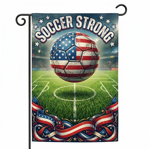 XaaKee Spring Garden Flag, Decorative Flag Print And Soccer Strong Text Summer Garden Flag, Double-Sided High-Quality White Linen Small Garden Flags, Great For Patio Display, 12x18Inch