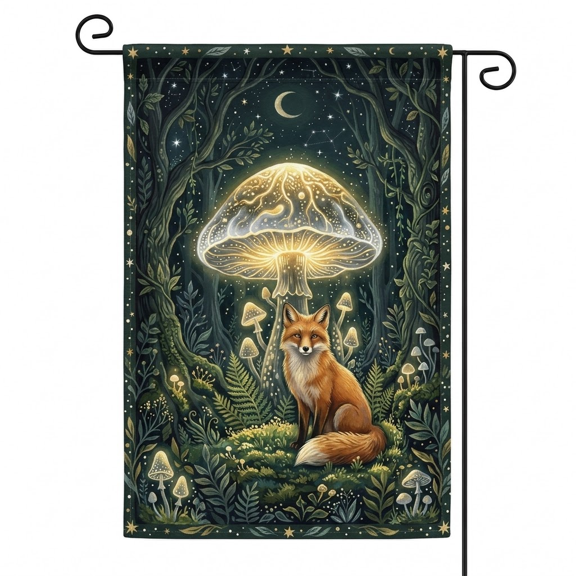 XaaKee Spring Garden Flag Starry Night Toadstool Mystical Forest Art Garden Flag, Double-sided High-Quality White Linen Garden Flags for Outside Clearance, 12x18Inch