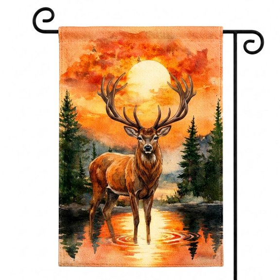 XaaKee Spring Garden Flag, Wild Buck Radiance Yard Flags, Double-Sided High-Quality White Linen Garden Flags, Outdoor Decor, 12x18Inch