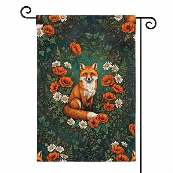 XaaKee Summer Garden Flag, Mystic Forest Enchanted Fox Garden Flag, Double-sided High-Quality White Linen Yard Flags, 12x18Inch