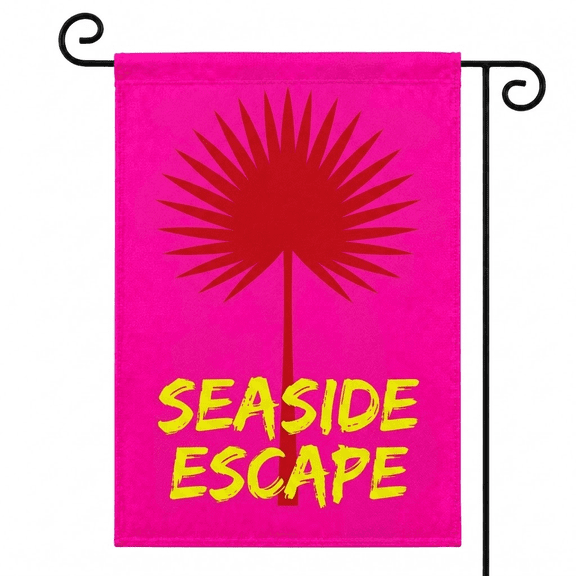 XaaKee Summer Garden Flag Seaside Escape Fan Palm Silhouette Garden Flags for Outside Double-sided High-Quality White Linen Small Garden Flags Yard Flags 12x18Inch