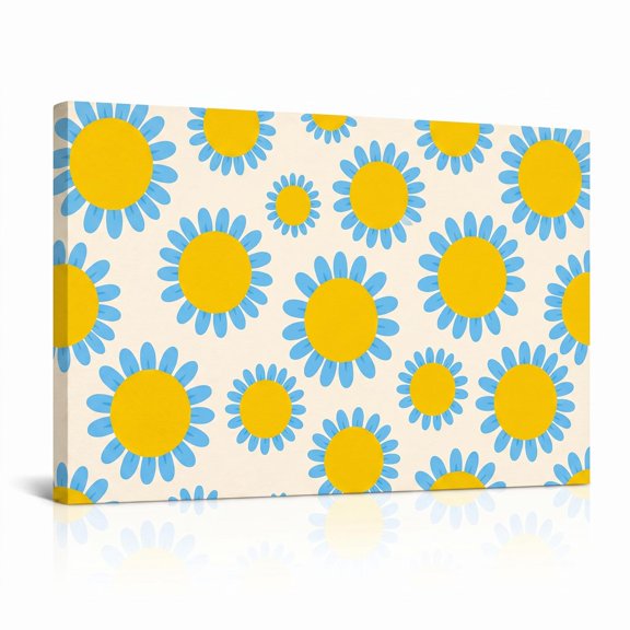 XaaKee Summer Meadow 0046 Daisies Flowers Mod Pattern Bold Textile Print Canvas Art Prints Inner Framed 18*12Inch