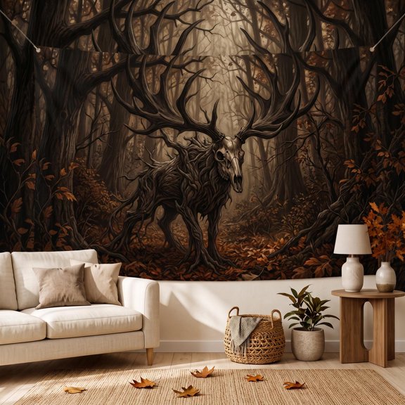 XaaKee Tapestry, Autumn Leaves Horned Spirit Tree Demon, High-Quality Polyester Bedroom Tapestry, 60x40Inch