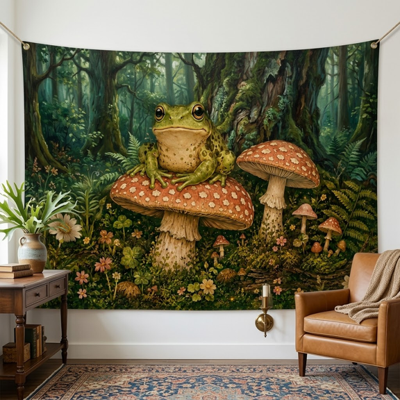 XaaKee Tapestry For Bedroom, Ancient Oak Frog Mossy Trunk, High-Quality Polyester Wall Tapestry, 60x40Inch