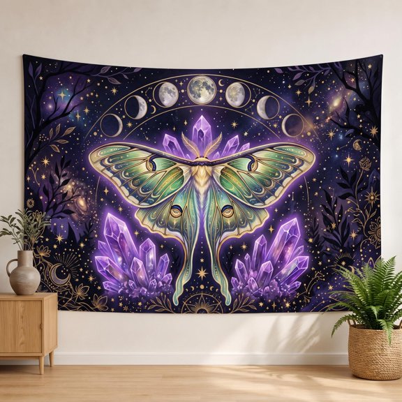 XaaKee Tapestry For Bedroom, Midnight Esoteric Luna Moth Witchy Decor, High-Quality Polyester Large Tapestry, 60x40Inch