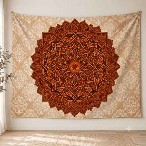 XaaKee Tapestry For Bedroom, Moroccan Amber Rosette Warm Damask, High-Quality Polyester Wall Tapestry, 60x40Inch
