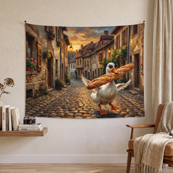 XaaKee Tapestry For Bedroom, Parisian Duck Chase Humorous Cheeky Goose, High-Quality Polyester Room Tapestry, 60x40Inch