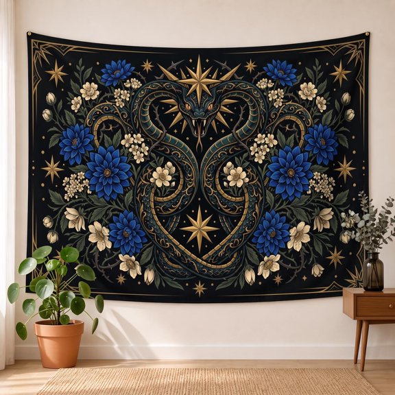 XaaKee Tapestry, Gothic Serpent Oasis Witchy Artwork, High-Quality Polyester Bedroom Tapestry, 60x40Inch