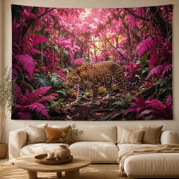 XaaKee Tapestry, Pink Canopy Safari Cat Realistic Wildlife Design, High-Quality Polyester Large Wall Tapestry, 60x40Inch