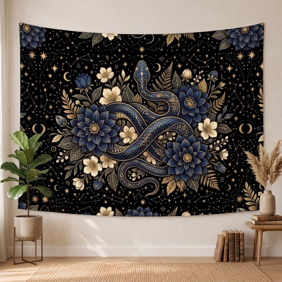 XaaKee Tapestry, Serpent Of Deep Night Celestial Botanical Star Fields, High-Quality Polyester Tapestry Wall Hanging, 60x40Inch