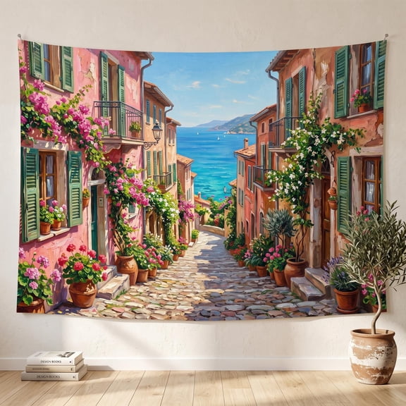 XaaKee Tapestry, Sun-Drenched Floral Alley Sun Denched Flower Bushes Terracotta, High-Quality Polyester Wall Tapestry, 60x40Inch