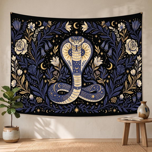 XaaKee Tapestry Wall Hanging, Celestial Cobra Meadow Mystical Serpent, High-Quality Polyester Room Tapestry, 60x40Inch