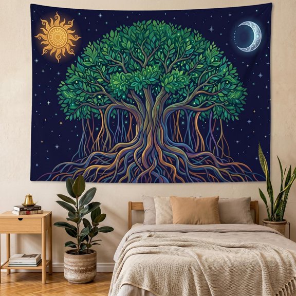 XaaKee Tapestry Wall Hanging, Celestial Roots Divinity Banyan Tree Tapestry, High-Quality Polyester Bedroom Tapestry Room Tapestry for Wall, 60x40Inch