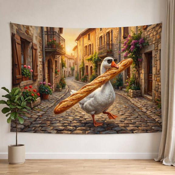 XaaKee Tapestry Wall Hanging, Dashing Duck Loaf Humorous Cheeky Goose, High-Quality Polyester Large Tapestry, 60x40Inch