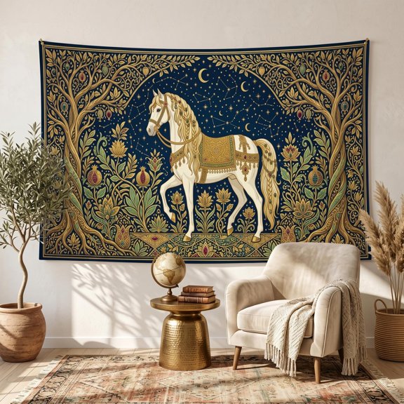 XaaKee Tapestry Wall Hanging, Enchanted Golden Stallion Tapestry For Bedroom, High-Quality Polyester Large Wall Tapestry For Living Room, 60x40Inch
