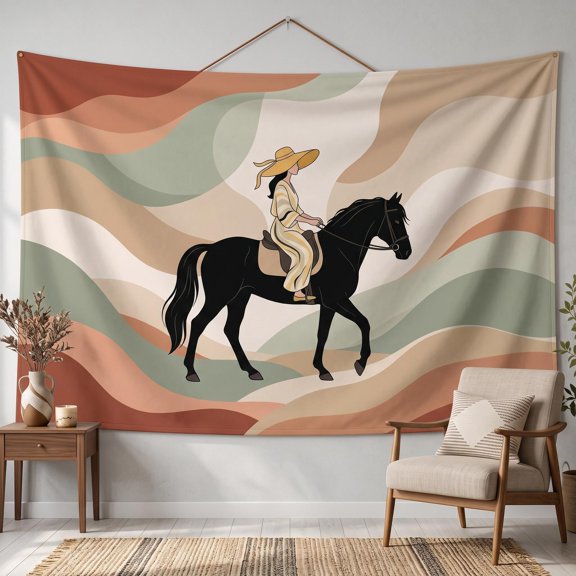 XaaKee Tapestry Wall Hanging, Equestrian Minimal Sage Tapestry, High-Quality Polyester Large Tapestry, 60x40Inch