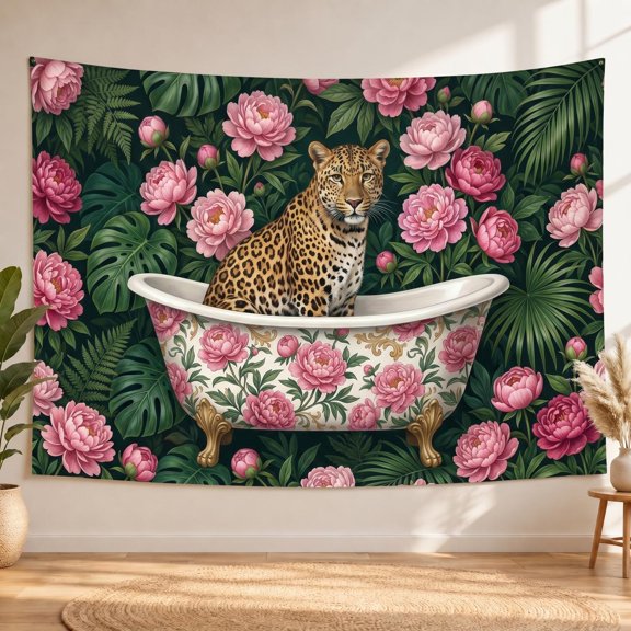 XaaKee Tapestry Wall Hanging, Exotic Wildlife Tropical Botanical Leopard, High-Quality Polyester Large Tapestry, 60x40Inch