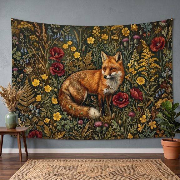 XaaKee, Tapestry Wall Hanging, Harmony Fox Tapestry, High-Quality Polyester Bedroom Tapestry, 60x40Inch