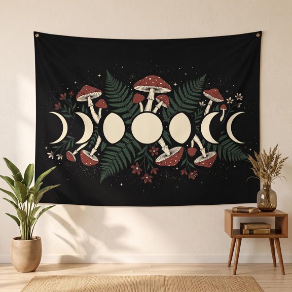 XaaKee Tapestry Wall Hanging, Midnight Fungal Symphony Celestial Botanical Pattern High-Quality Polyester Bedroom Tapestry, 60x40Inch