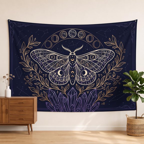XaaKee Tapestry Wall Hanging, Mystical Alchemy Moth Art, High-Quality Polyester Room Tapestry, 60x40Inch