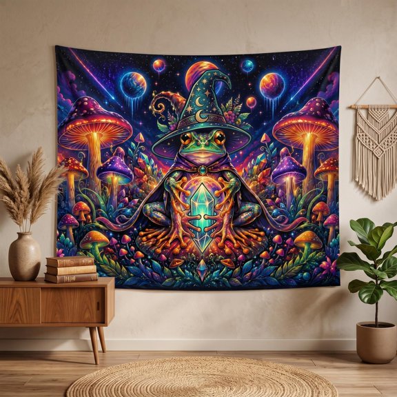 XaaKee Tapestry Wall Hanging, Mystical Frog Toad Wizard Cosmic Amphibian, High-Quality Polyester Large Tapestry, 60x40Inch