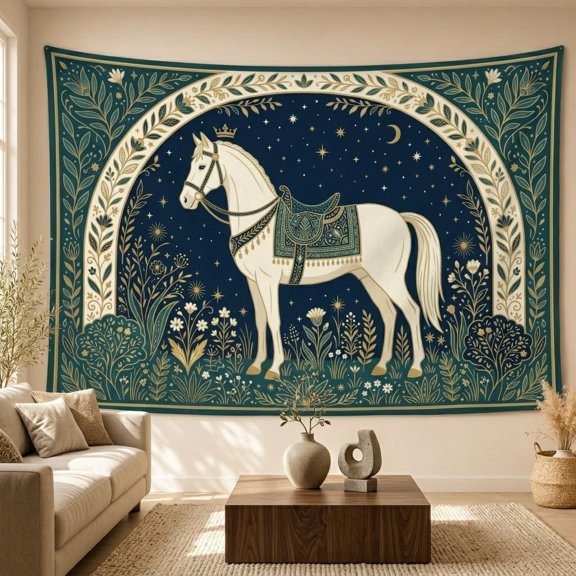 XaaKee Tapestry Wall Hanging, Royal Equine Magical Night Tapestry For Bedroom, High-Quality Polyester Large Tapestry For Living Room, 60x40Inch