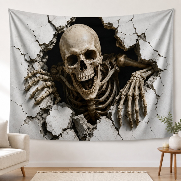 XaaKee Tapestry Wall Hanging, Shadow Emergence Skeleton Bust, High-Quality Polyester Tapestry For Bedroom, 60x40Inch
