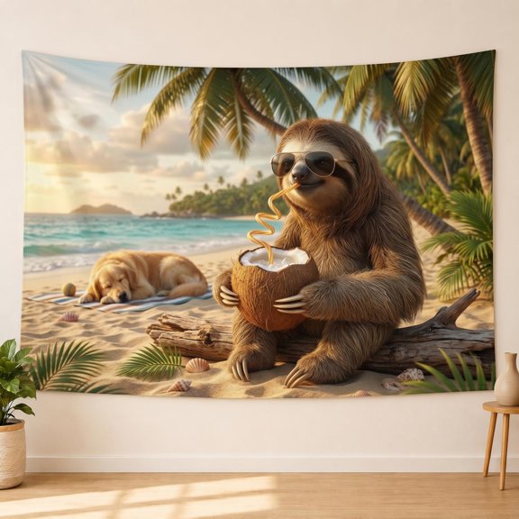 XaaKee, Tapestry Wall Hanging, Sloth Slow Drink Element, High-Quality Polyester Room Tapestry, 60x40Inch