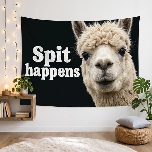 XaaKee Tapestry Wall Hanging, Spit Happens Fluffy Llama, High-Quality Polyester Large Tapestry, 60x40Inch