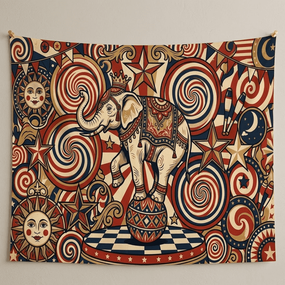 XaaKee, Tapestry Wall Hanging, Target Elephant Act Decorative Artwork, High-Quality Polyester Bedroom Tapestry, 60x40Inch