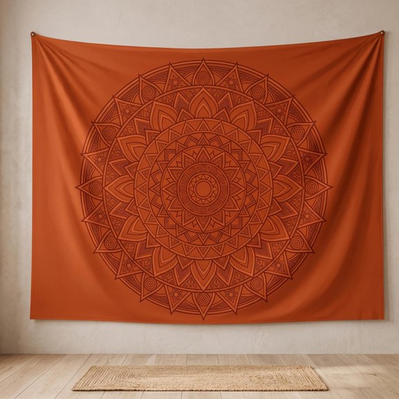 XaaKee Tapestry Wall Hanging, Terracotta Sacred Circle Mandala, High-Quality Polyester Large Wall Tapestry, 60x40Inch